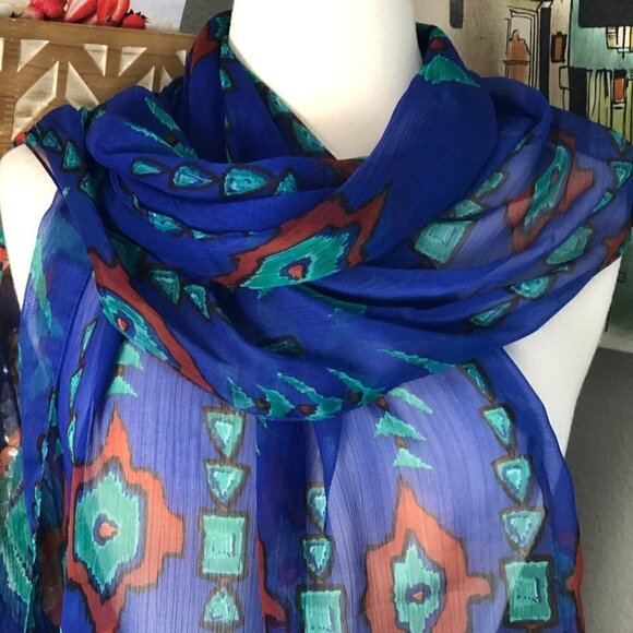 Gorgeous Semi Sheer Scarf - Jeweltone Geometric - Picture 2 of 6